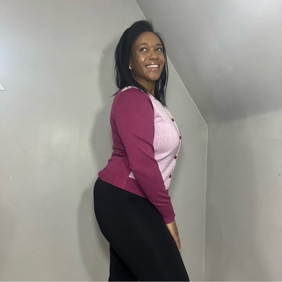 ORVIS Cardigan Knit Button Sweater Top Purple Career Casual Business Colorblock - Picture 4 of 8